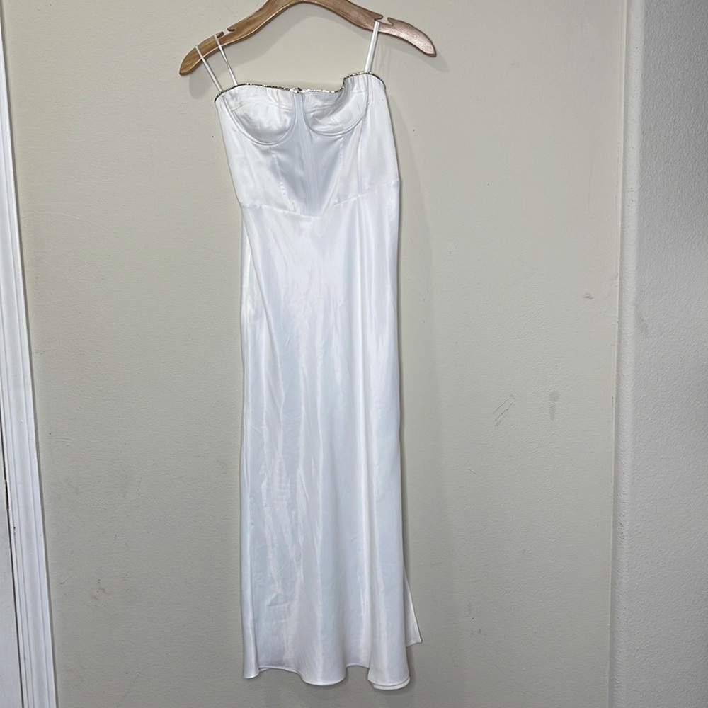Zara White Satin Strapless Maxi Dress